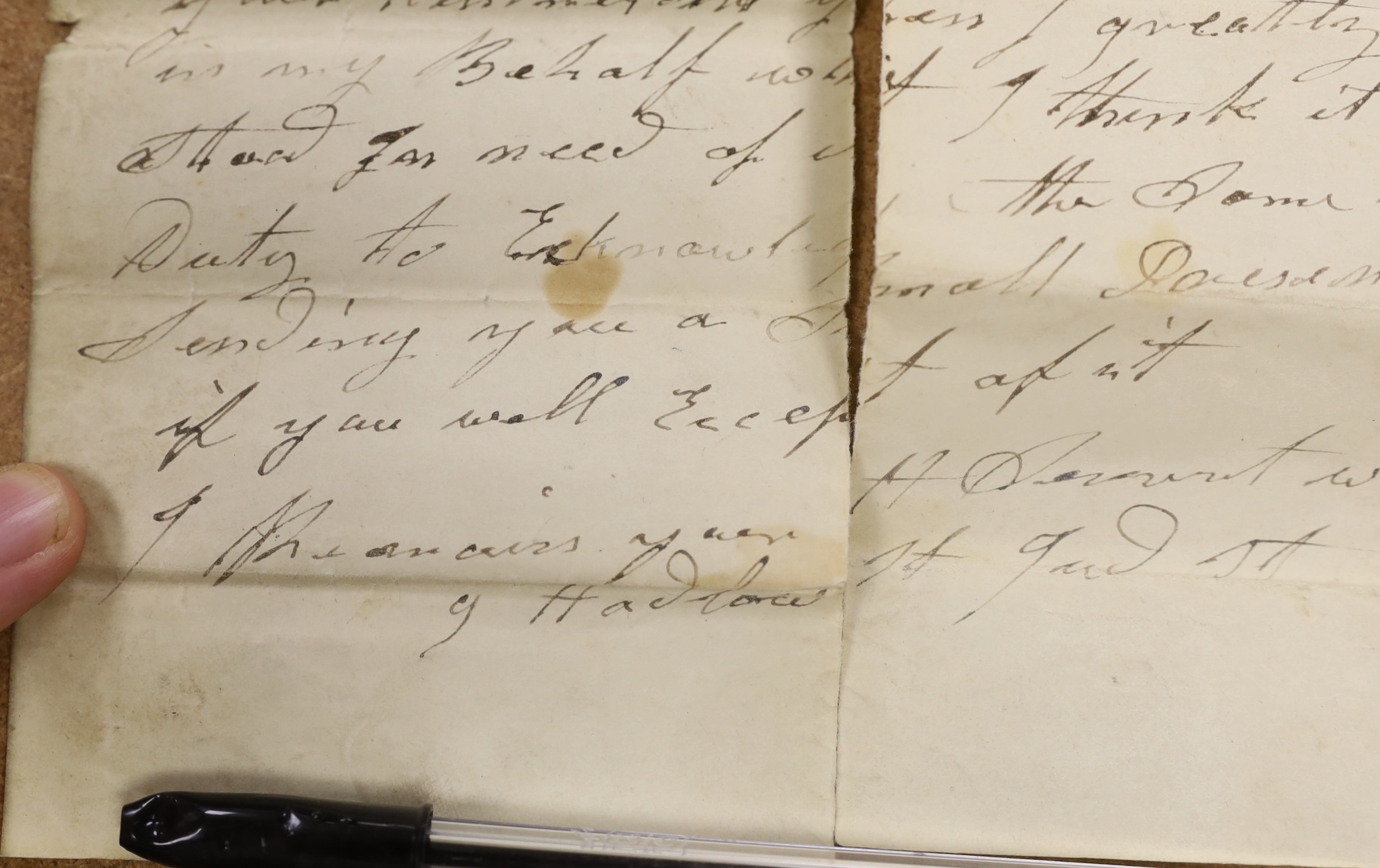 A mother of pearl inlaid rosewood cased cribbage set, with related letter, 1832